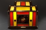Radio-Glo Stained Glass + Chrome Radio in Coral with Yellow - Exceptional